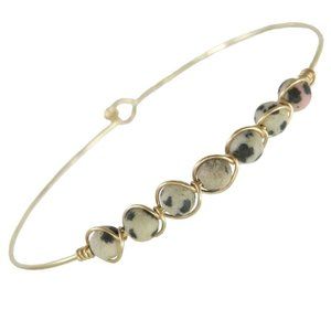 DALMATIAN JASPER BEADED GOLDTONE WIRE BRACELET